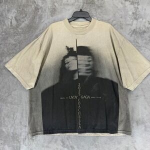 Lady Gaga T-Shirt Unisex L Mayhem Coachella 2025 Tan Grey Graphic Concert EUC